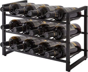 Wijnrek astackabile per 12 flessine - 3 livelli - in legno - per contenitore a muro per cucina dispensa bar - piccola stanza - organizzatore di bottiglie di vetro TMJ906H