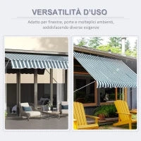 Tenda da Sole a Bracci 3x1.5m con Manovella e Struttura Telescopica, Bianco e Verde