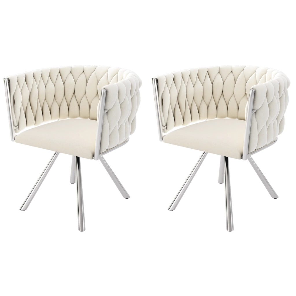 Sedie da pranzo girevoli in velluto beige e argento; set 2; con schienale ergonomico