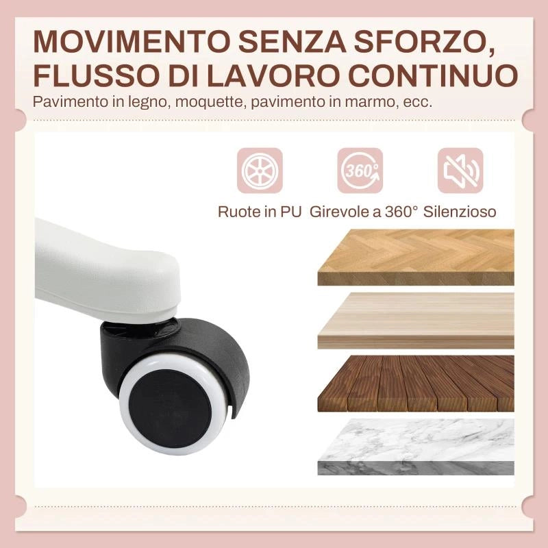 SEDIA DA SCRIVANIA A ORECCHIE DI CONIGLIO AD ALTEZZA REGOLABILE E RIVESTITA IN PILE TEDDY ROSA, 53X53X70-84 CM