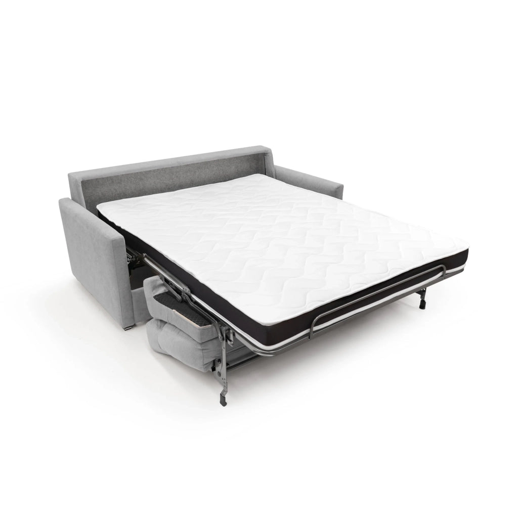 Margot Divano letto matrimoniale con schienale morbido alto in tessuto T02 156 cm (mat.120x197) grigio chiaro