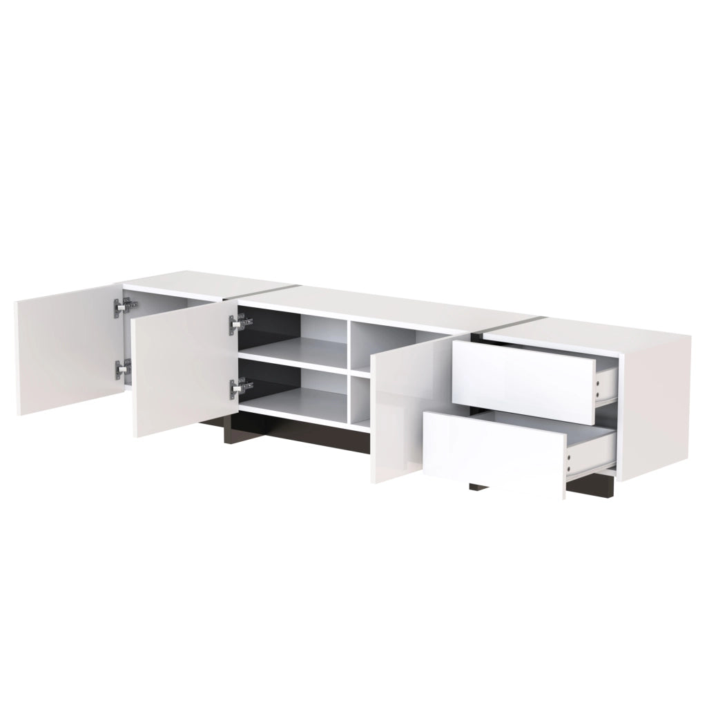 Mobile TV 190x45x35 cm; 3 ante e 2 cassetti; finitura lucida; truciolare bianco e nero