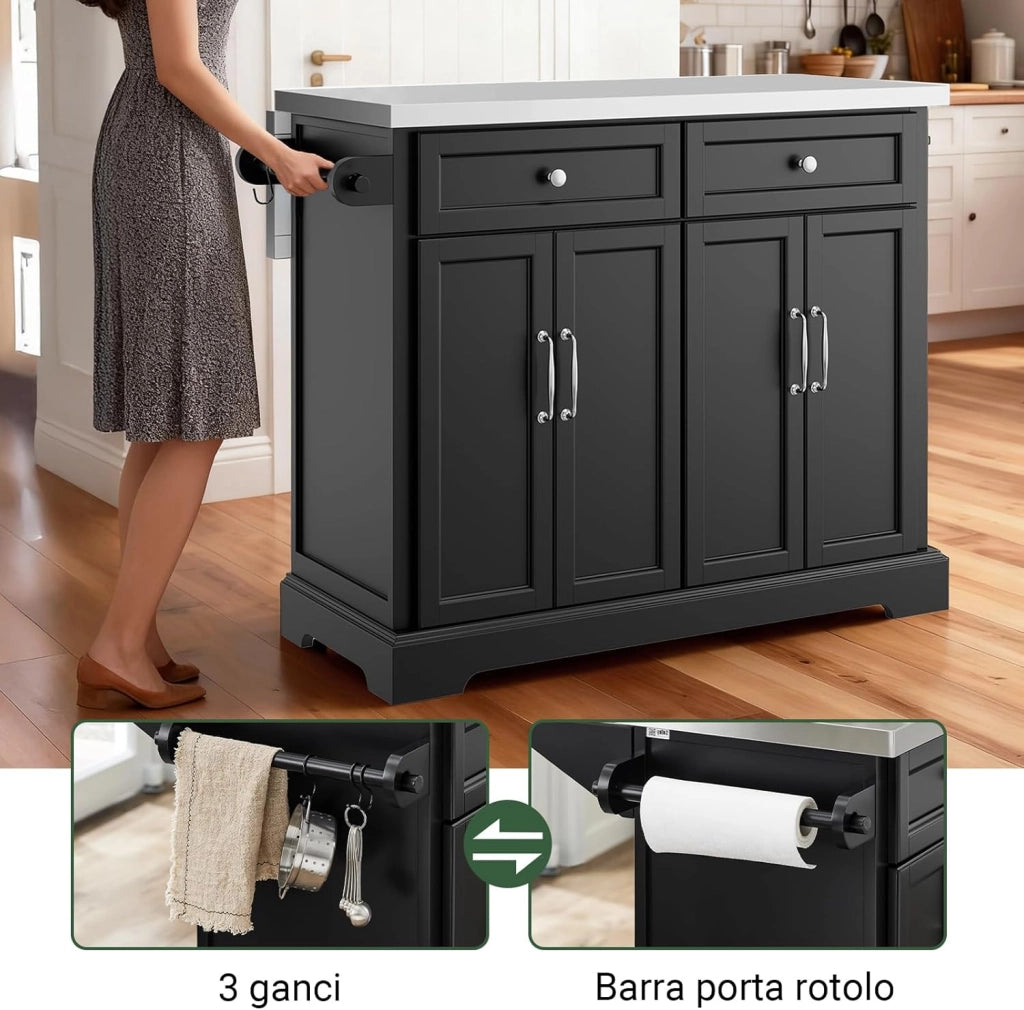 isola cucina con ruote carrello da cucina con piano di lavoro pieghevole mobile cucina con ruote penisola cucina piano lavoro Nero 107x92x(46-71) cm FKW71-II-SCH
