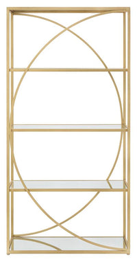 Libreria Glamy 90x38x180 cm in Ferro MDF e Specchio Oro