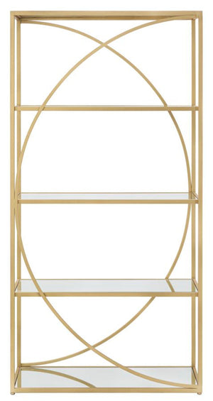 Libreria Glamy 90x38x180 cm in Ferro MDF e Specchio Oro