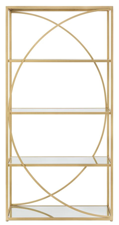 Libreria Glamy 90x38x180 cm in Ferro MDF e Specchio Oro