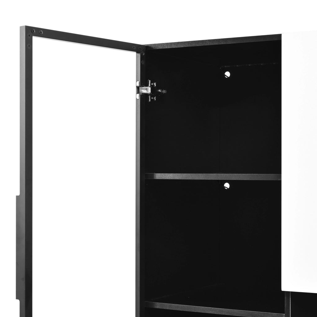 Armadio alto in MDF con LED; vetro e vani aperti 120x40x160 cm Bianco/Nero