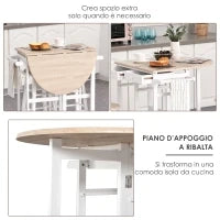 Carrello da Cucina Pieghevole, Mobile da Cucina Salvaspazio con 2 Sgabelli 2 Cassetti 5 Ruote (Rotazione 360°), Legno MDF Bianco