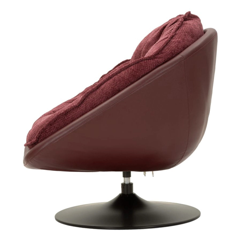 Poltrona girevole bordeaux con base in ferro nero