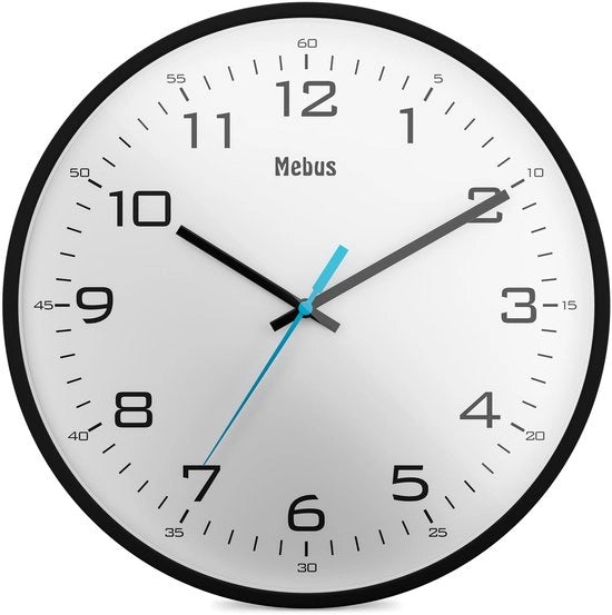Orologio da parete moderno con cristallo a quarzo design classico numeri grandi 30cm di diametro / Colore: Nero / Modello: 16247