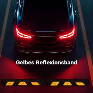 Delimitatore di parcheggio, 2 battiruota in gomma 1200x150x100mm con fasce rifrangenti, Fermaruota