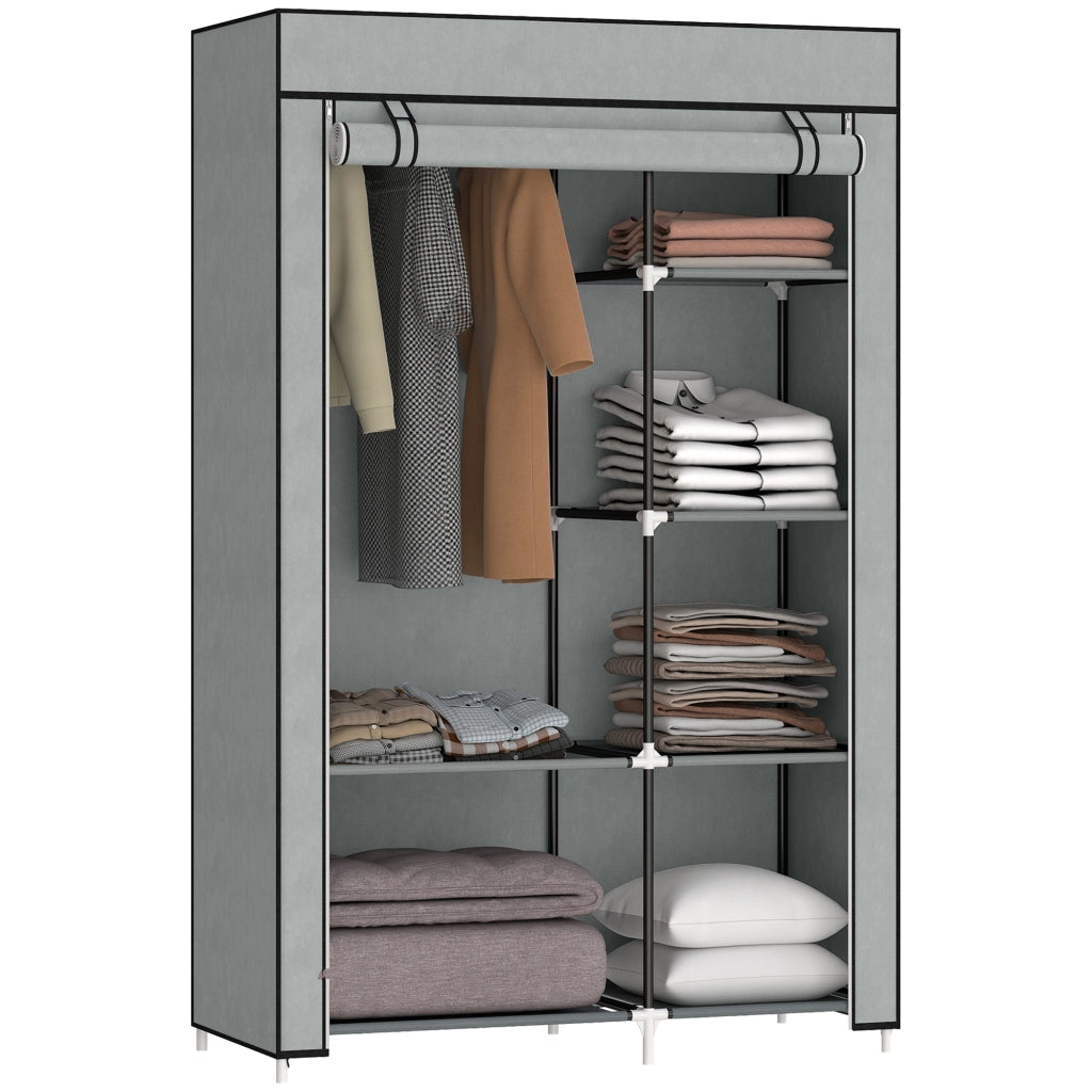 Armadio Pieghevole in Tessuto con 6 Ripiani e Appendiabiti ¨C zephmum ¨C 103x43x162.5cm Grigio