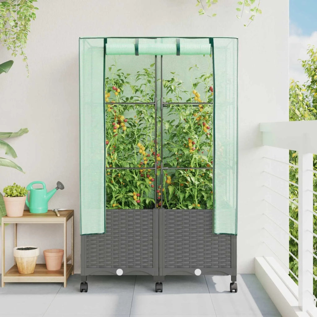 Vaso da Giardino con Copertura per Serra e Ruote 2 pz PP 3422982