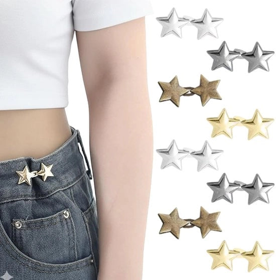 Broochi per abbigliamento 8 pezzi - Chiusure per jeans adattabili - Chiodi in legno - Chiodi per abbigliamento - Chiodi metallici a forma di stella - Sostituti durevoli e di stile