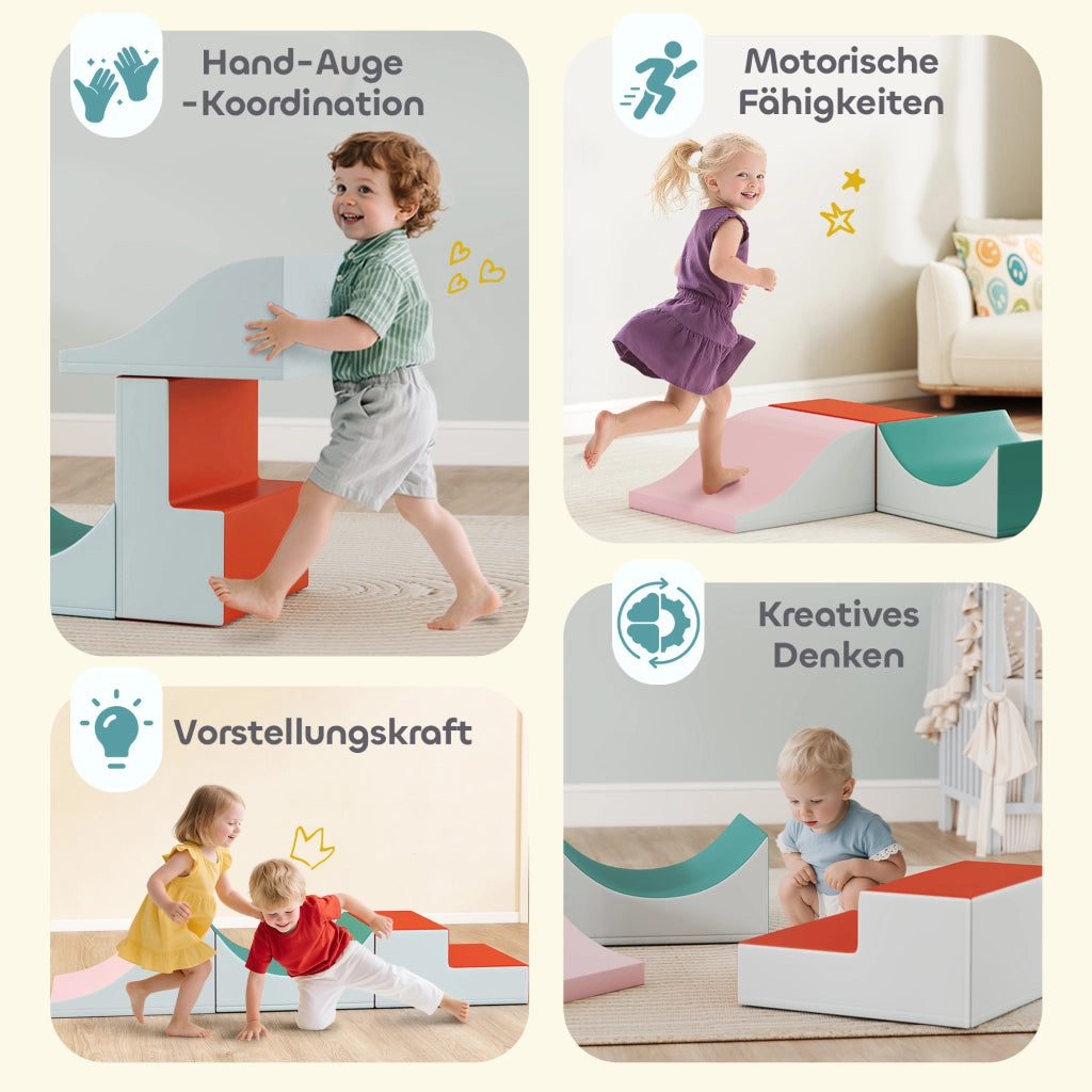 Set 3 Pezzi Blocchi Morbidi da Arrampicata per Bambini in Ecopelle e Schiuma EPE Grigio Chiaro Resistente