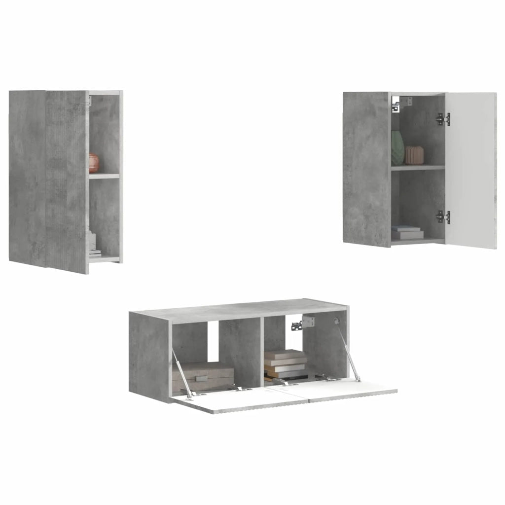 Set mobile TV 6 pcs Grigio cemento Legno multistrato