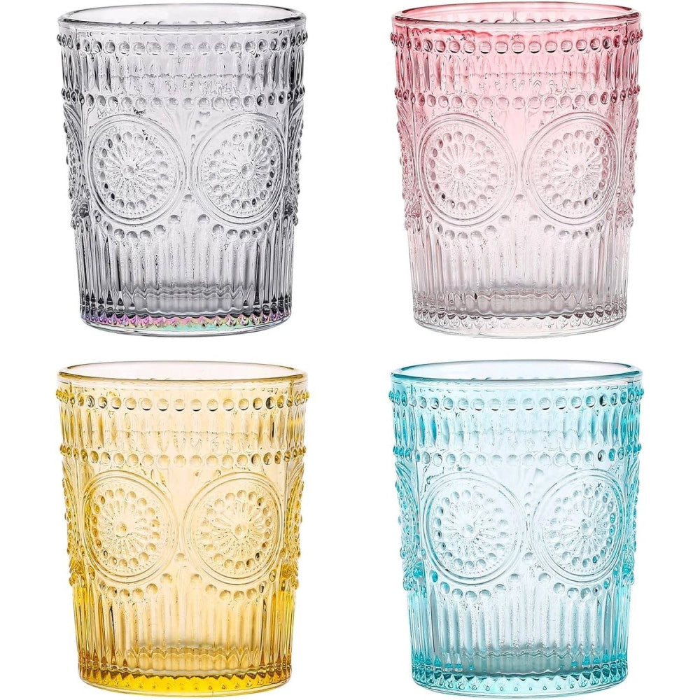 Trade Shop - Set 6 Bicchieri Colorati Da 300ml In Vetro Per Acqua E Vino Bicchiere Colorato -