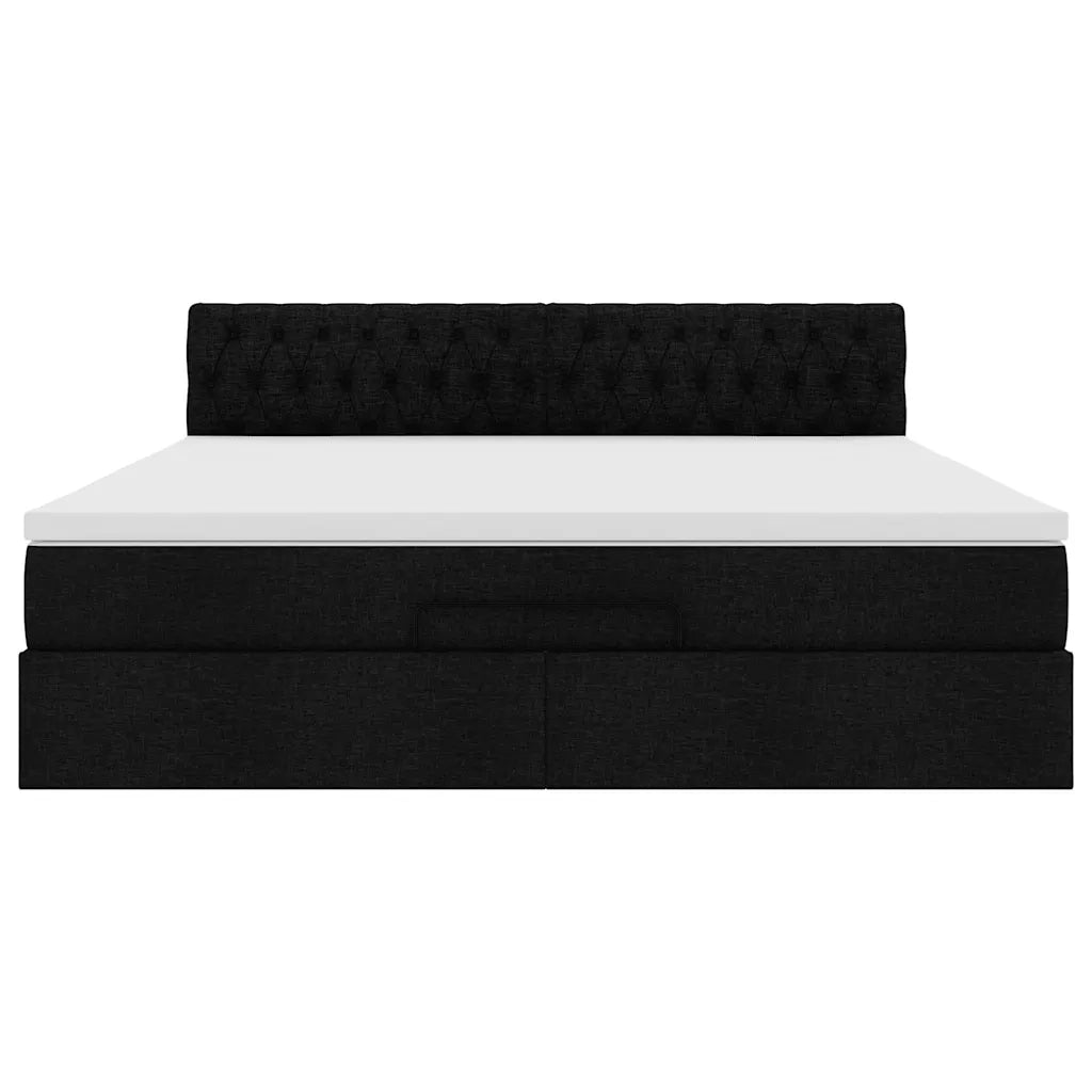 Struttura Letto Pouf con Materasso Nero 160x200 cm in Tessuto