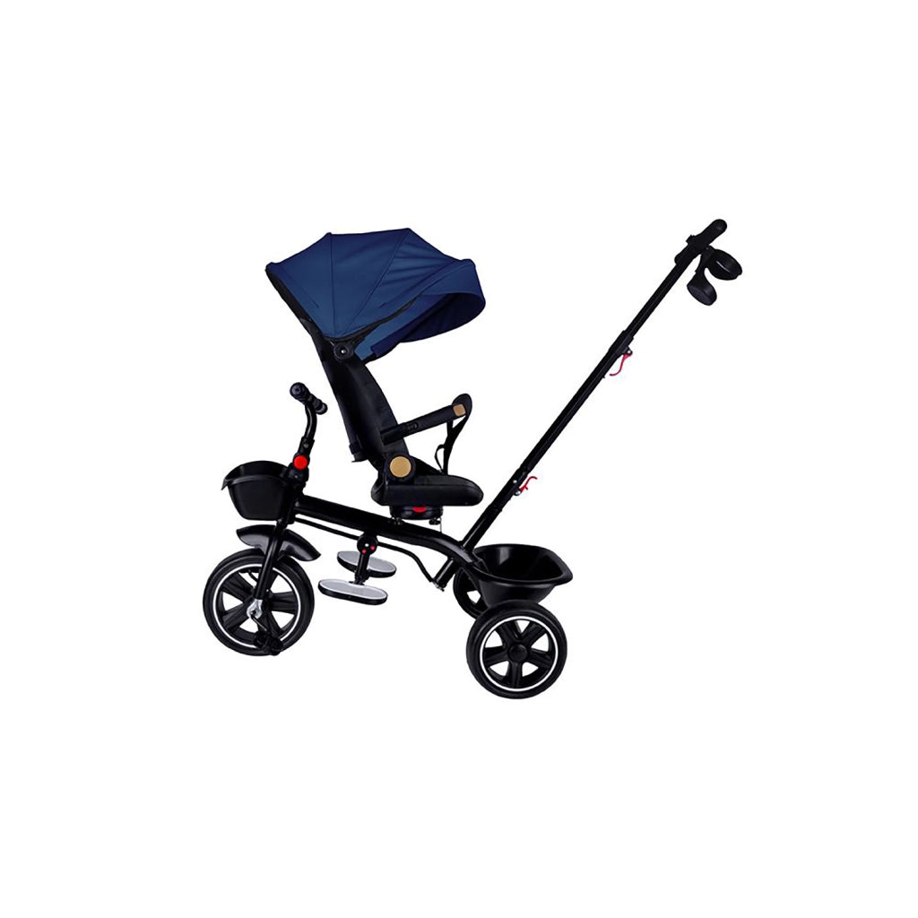 Passeggino Triciclo con Sedile Girevole 65x47x110 cm con Cappotta e Cestini Blu