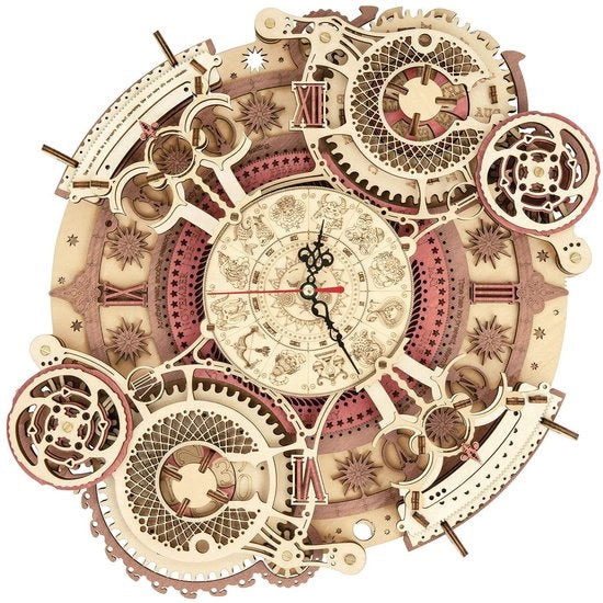 Puzzle a 3D in legno Zodiac orologio da parete per adulti e bambini a partire dai 14 anni set di costruzione in legno decorazione retro regalo 168 pezzi, orologio Zodiac da parete