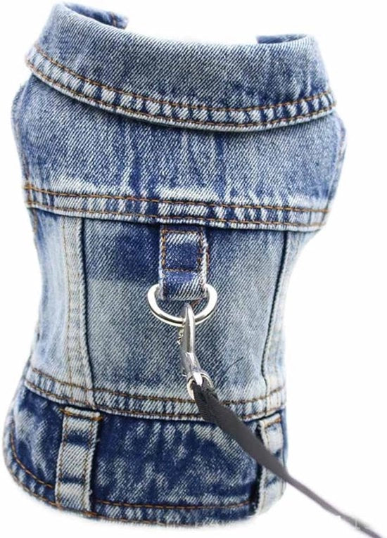 Giacca per cani in denim con chiusura metallica, cinturino per cani in denim, abbigliamento per cani, giacca per cuccioli, piccola, media (blu, S)