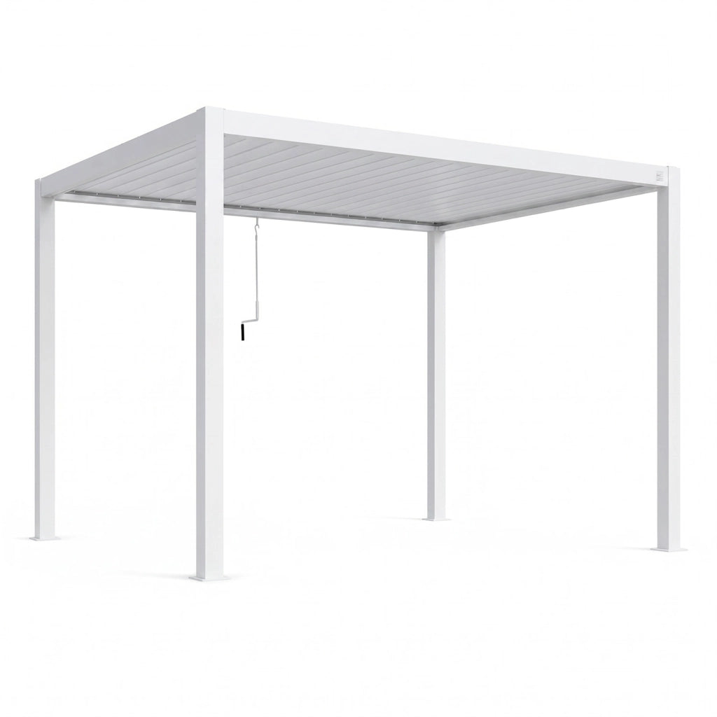 Pergola Gazebo Bioclimatica 3X4 Metri Con Tetto A Lamelle Orientabili Sistema Di Drenaggio Struttura In Acciaio E Alluminio Resistente Ai Raggi UV Per Giardino Terrazza E Piscina Bianco Opaco