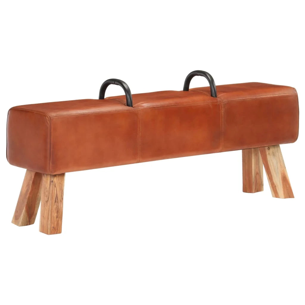 Panca in stile cavallo 135 x 25 x 55 cm vera pelle sintetica di capra marrone 02_0010829