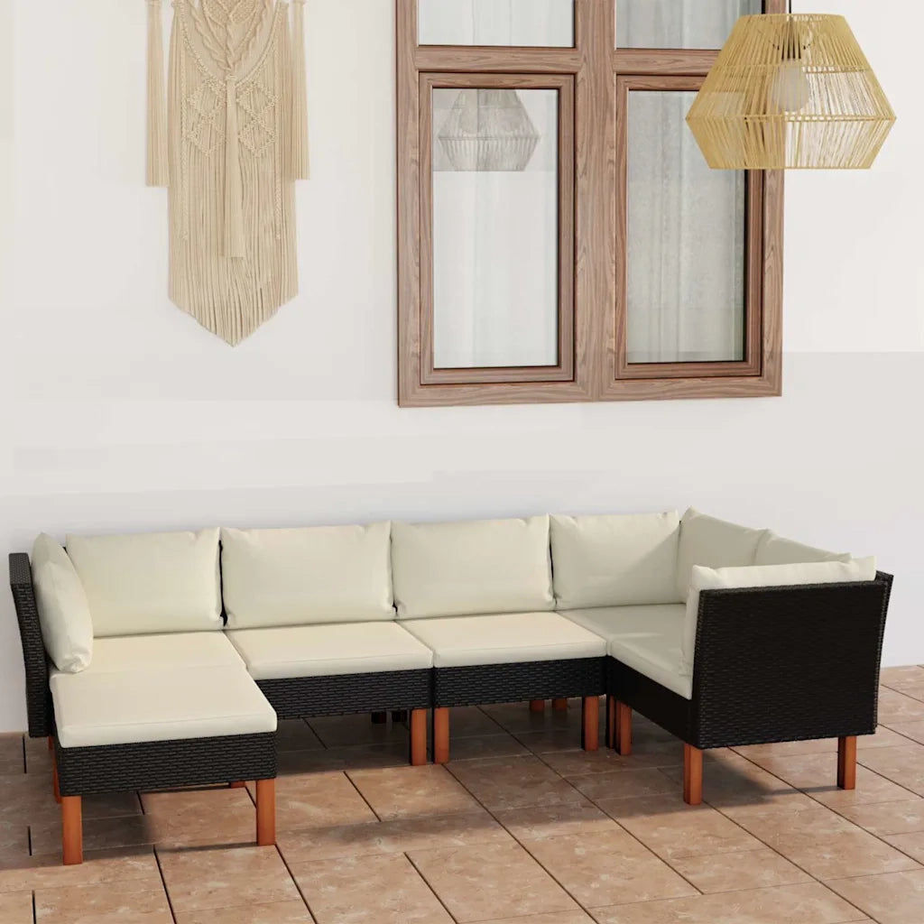 Set Divani da Giardino 6 pz | Set Salotto da Giardino con Cuscini in Polyrattan Nero