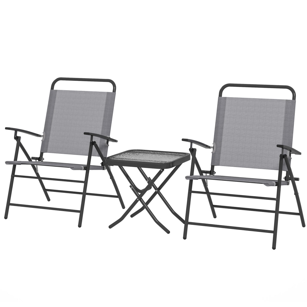 Set Giardino con Tavolo Piano Vetro e 2 Sedie Pieghevoli Schienale Regolabile ¨C Xylo ¨C Grigio