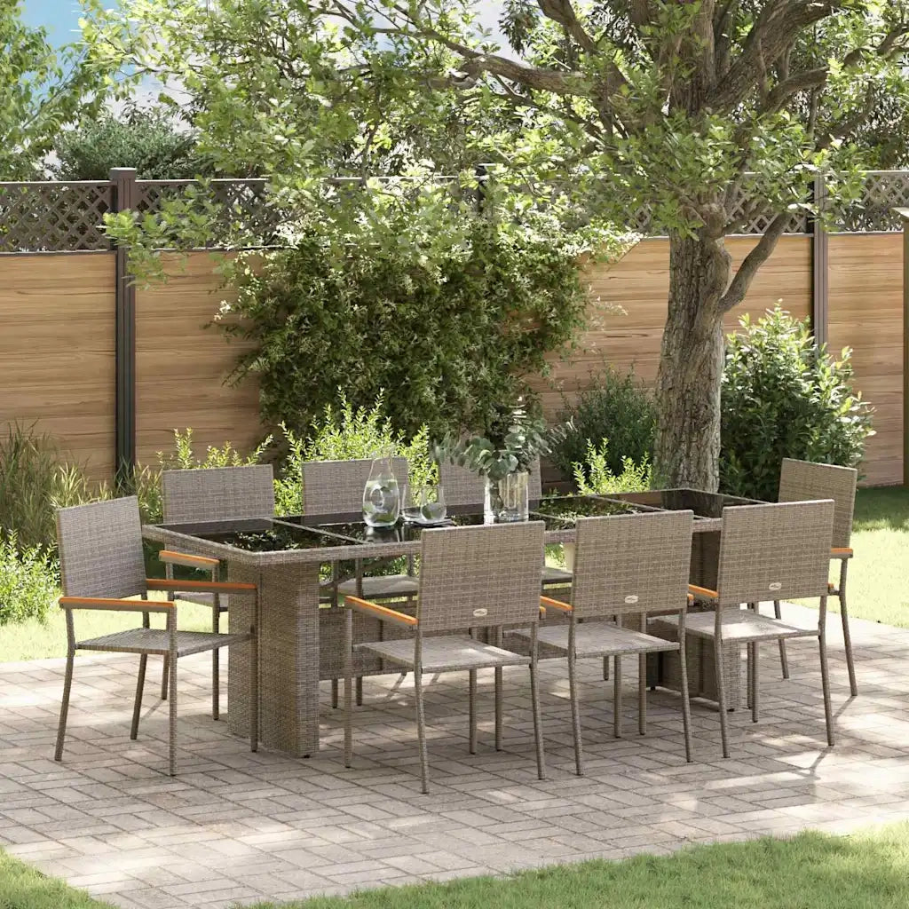 Set da Pranzo per Giardino 9 pcs Grigio polyrattan 3365415
