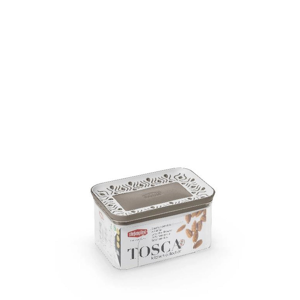Barattolo da Cucina Rettangolare con Tappo ermetico Bianco e Tortora 0,7 litri