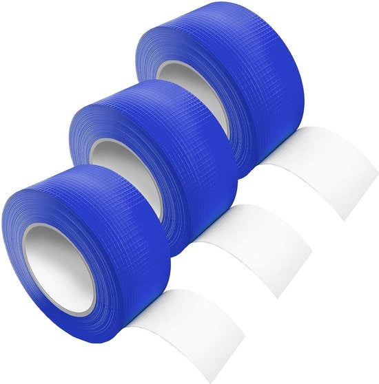 Nastro di protezione impermeabile 50m x 48mm con adesivo estremo - Nastro di tessuto da strappare a mano - Nastro di gomma (3 x Blu)