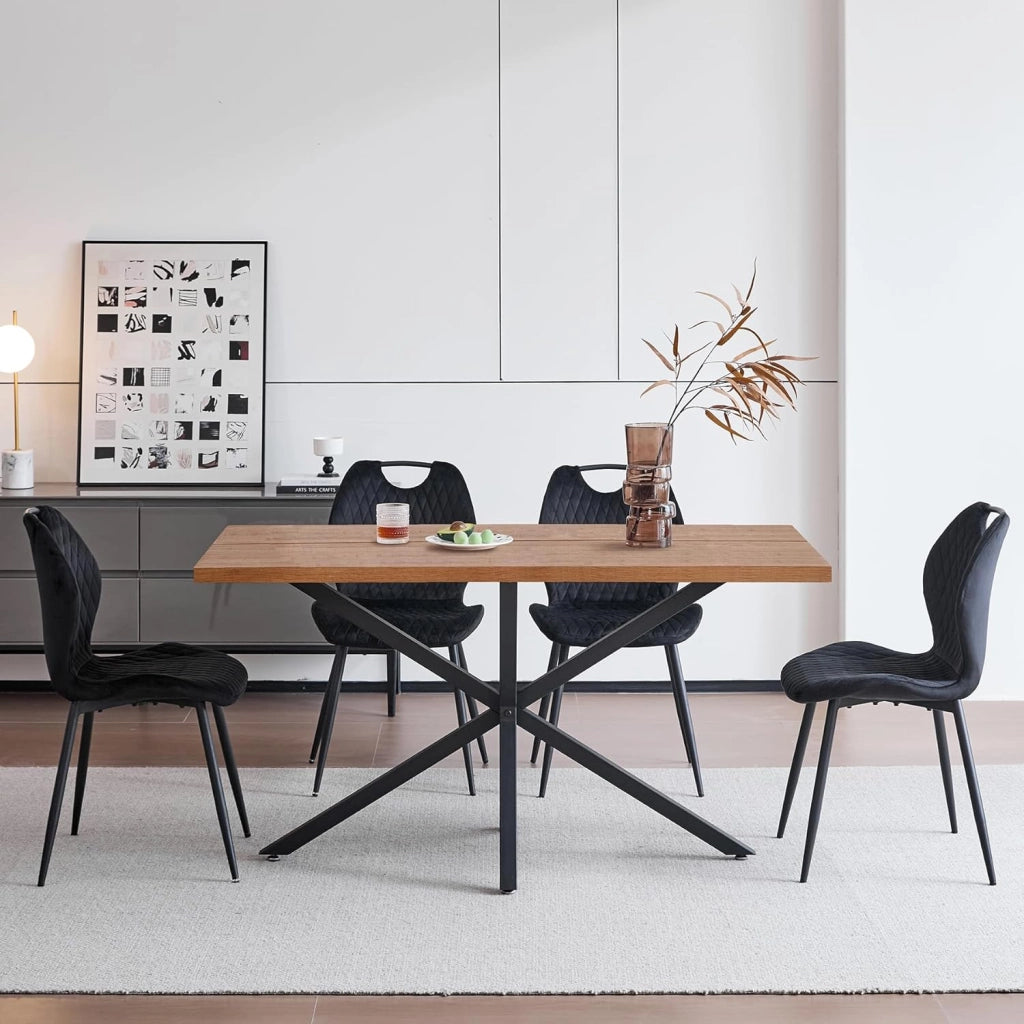 GrandCA HOME Set tavolo e sedie da pranzo,tavolo da pranzo quadrato da 140 cm e 4 sedie da cucina imbottite, adatto per cucine e sale da pranzo(Venature del legno scure + nero)