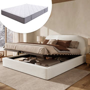 Letto Imbottito Matrimoniale con Materasso e Contenitore ¨C MINIMAL ¨C Beige, Idraulico, 180x200