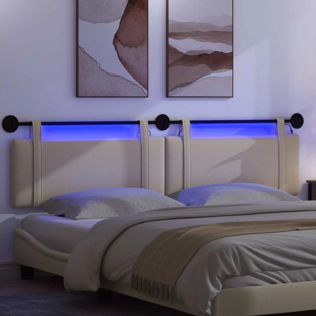 Testiera sospesa Con luce LED Crema Tessuto 3424034