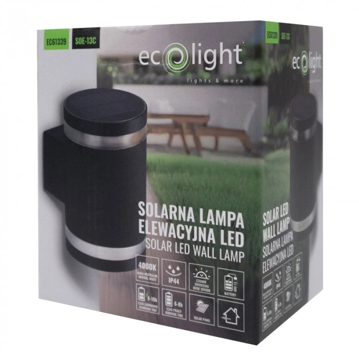 Applique solare LED 1,6W nera tonda con crepuscolare Ecolight
