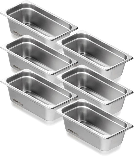 Set di 6 Buffetpan Riscaldabile 3,8L - 1/3 GN - 0,8 mm Acciaio Inox - Piatto di Vapore per Catering, BBQ & Feste