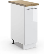 Armadio cucina dispensa alto Fame-Line, Bianco lucido, 30 cm, PL Rovere, per la combinazione con altri moduli della serie Fame-Line