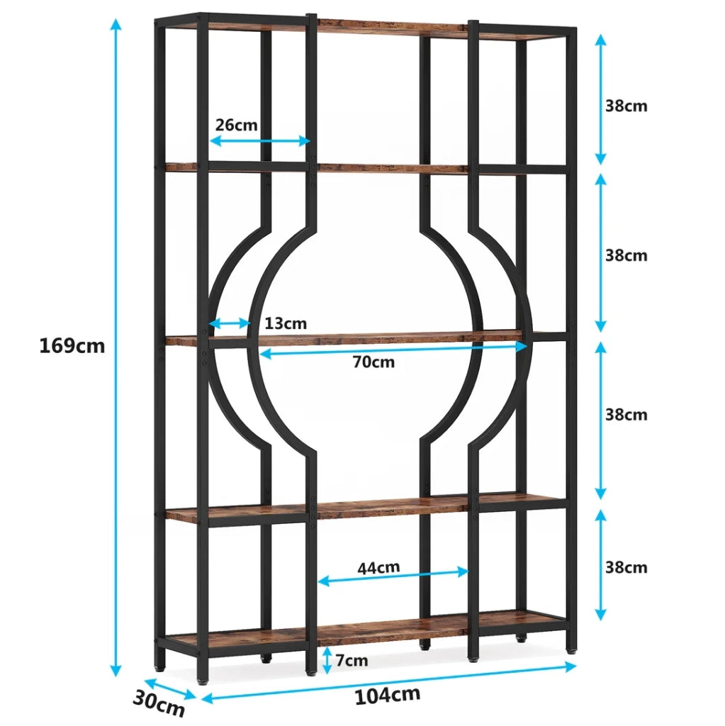 Libreria ULEVR a 5 ripiani in MDF effetto legno e metallo, nero e marrone rustico