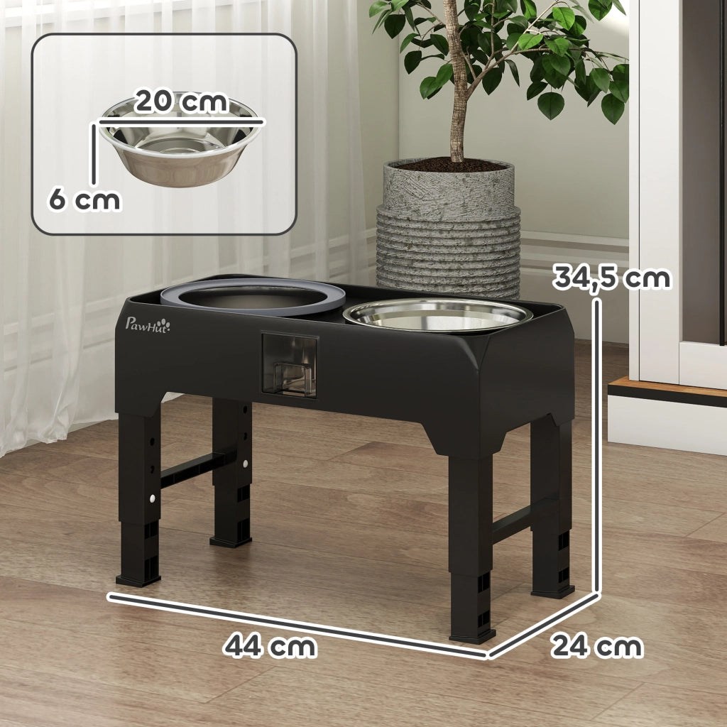 Ciotola per Cane Regolabile in Altezza con 2 Ciotole in Acciaio Inox ¨C zephmum ¨C Nero