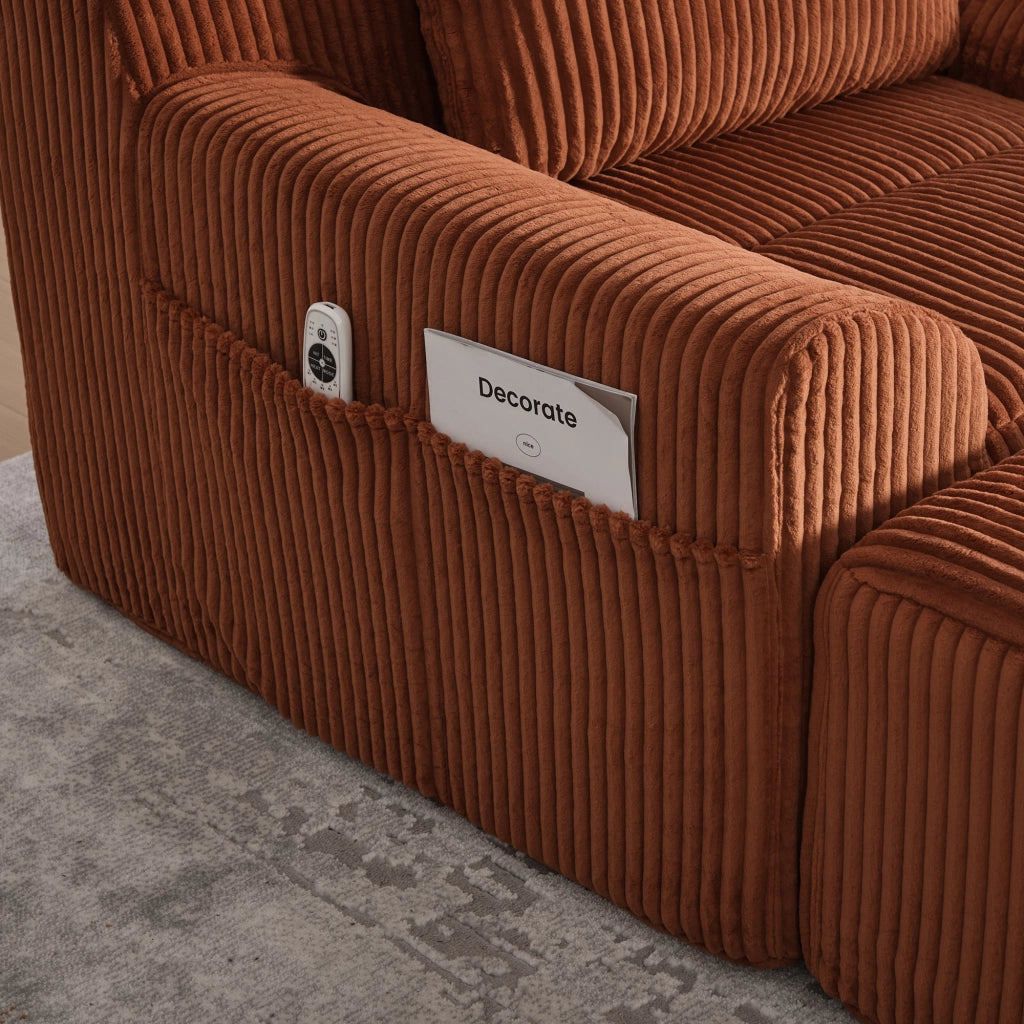 OKWISH Poltrona con Poggiapiedi, Seduta Profonda con Tasche Laterali e Cuscino, Velluto a Coste Arancione 147 × 110 × 67 cm
