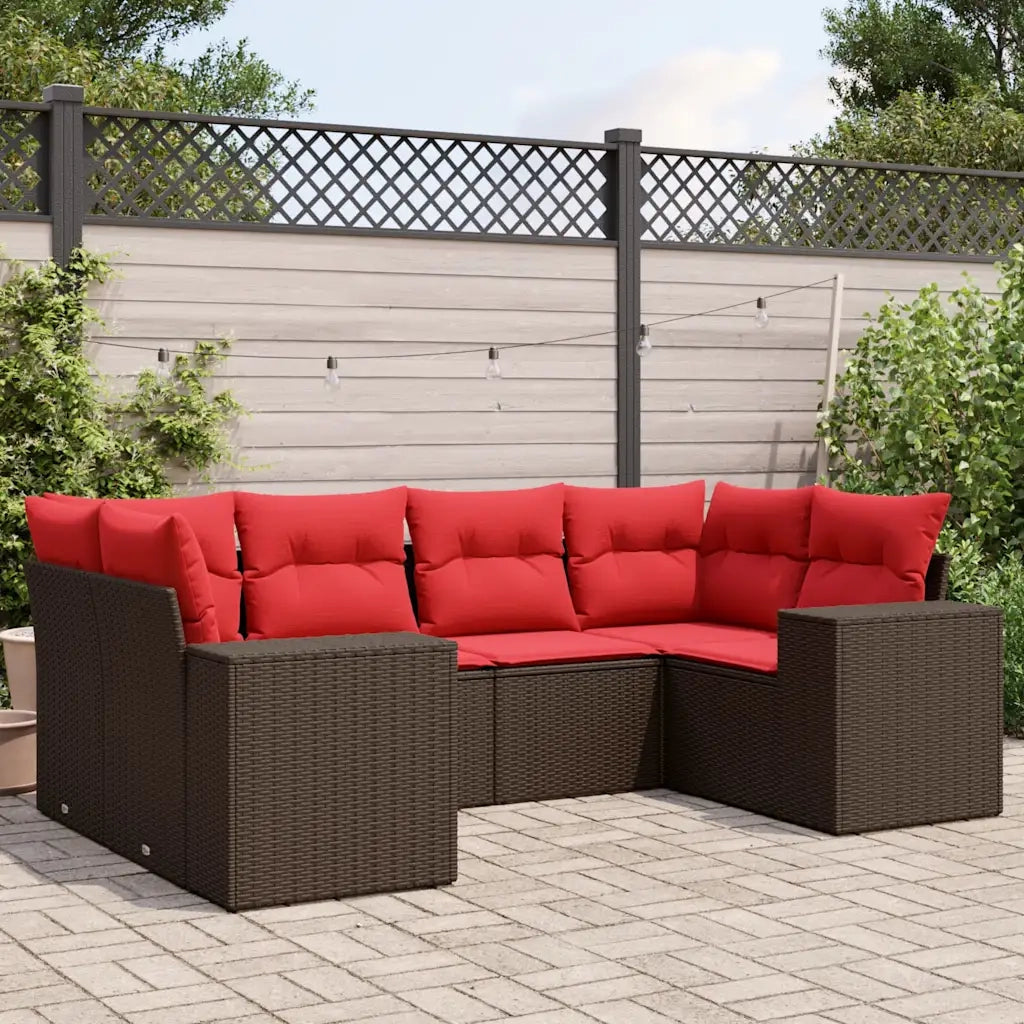 Set Divani da Giardino 6 pz con Cuscini Marrone in Polyrattan 3222983