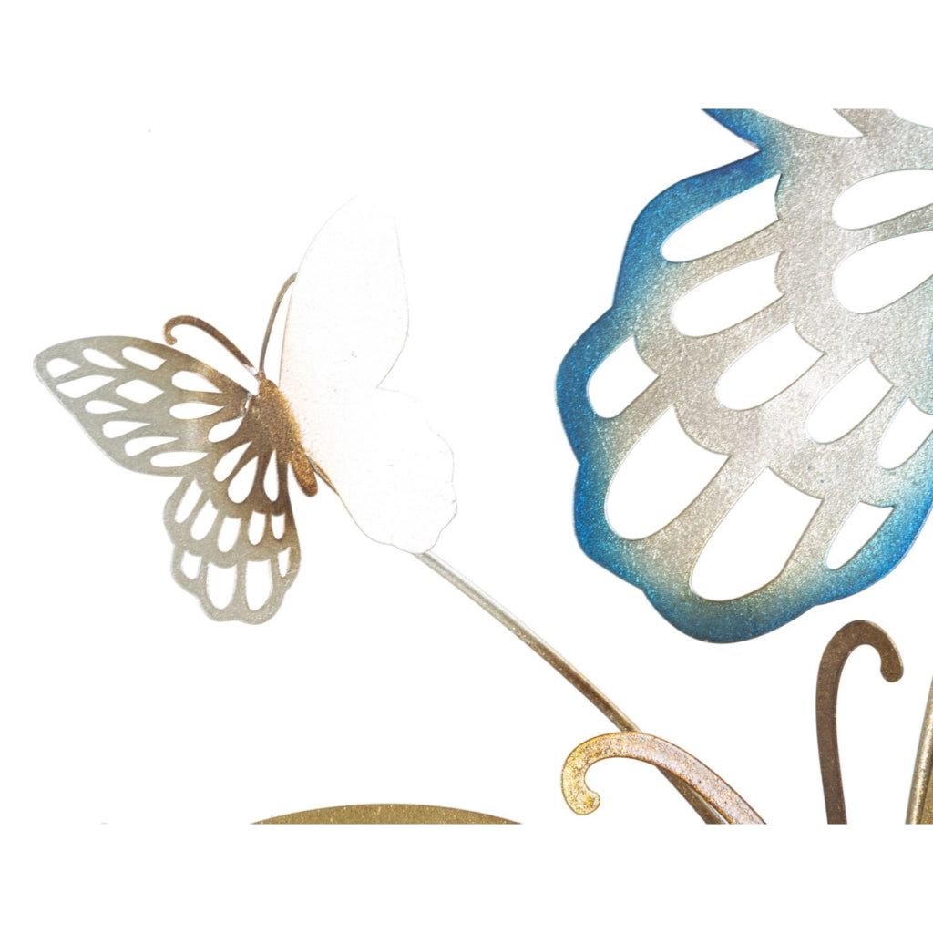 Pannello da muro Butterflies C a volo di farfalle in ferro oro e azzurro 59x111 cm