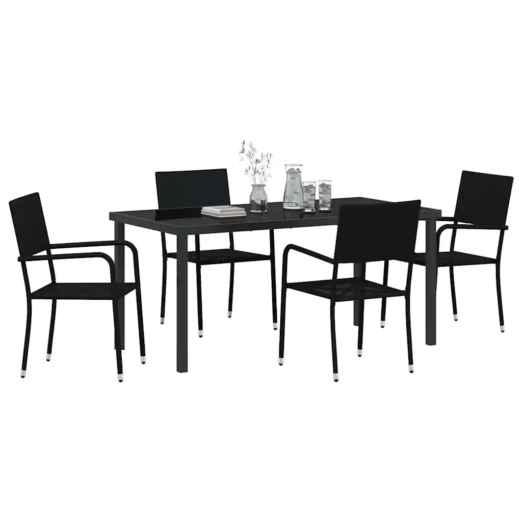 Set da Pranzo per Giardino con cuscino 5 pcs Nero polyrattan