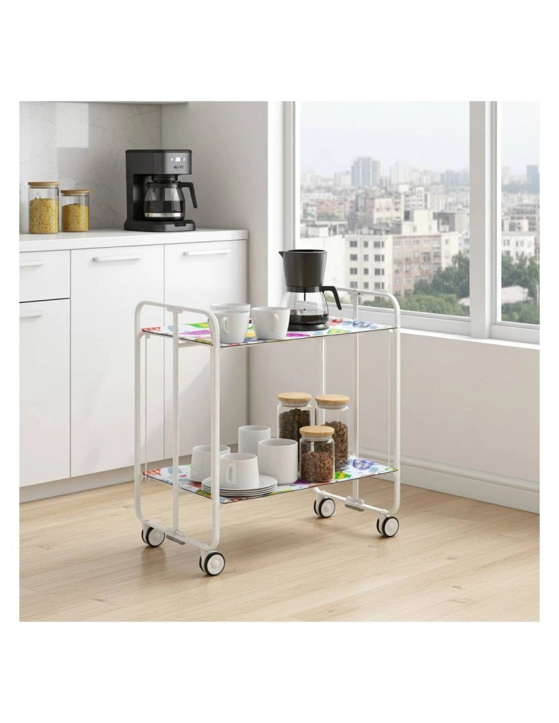 Carrello da cucina pieghevole bianco con ruote BAUHAUS 2 ripiani