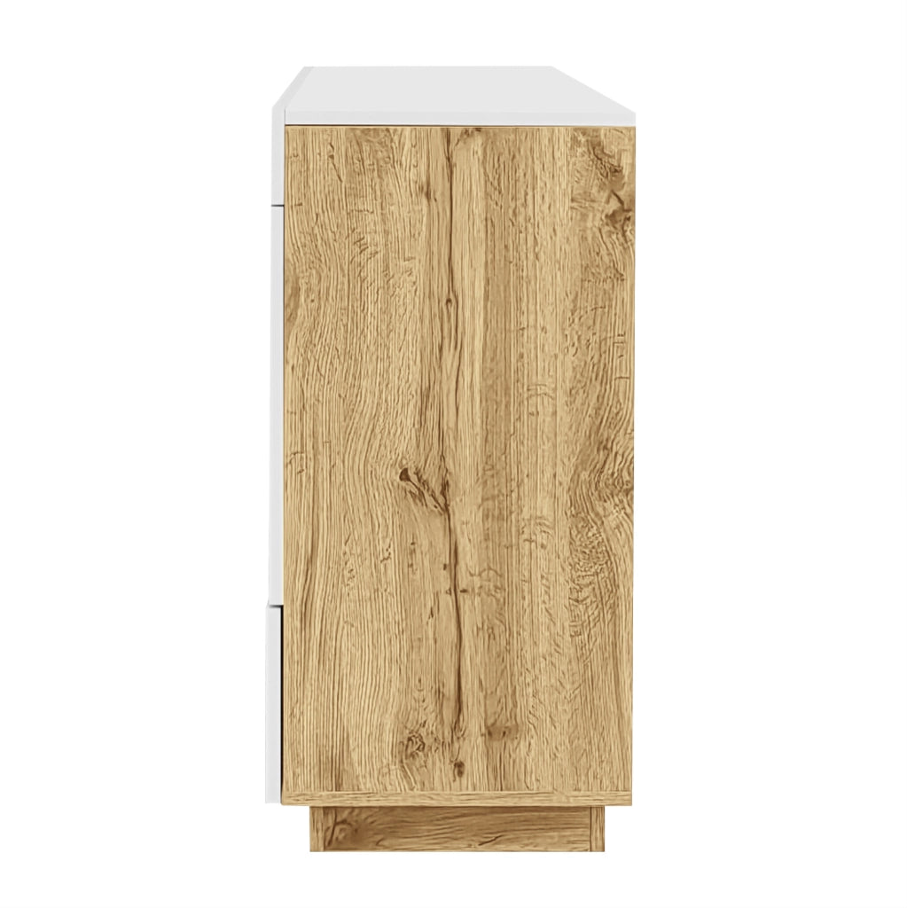 Credenza bianca con LED RGB, 2 ante e 2 cassetti, 120 cm