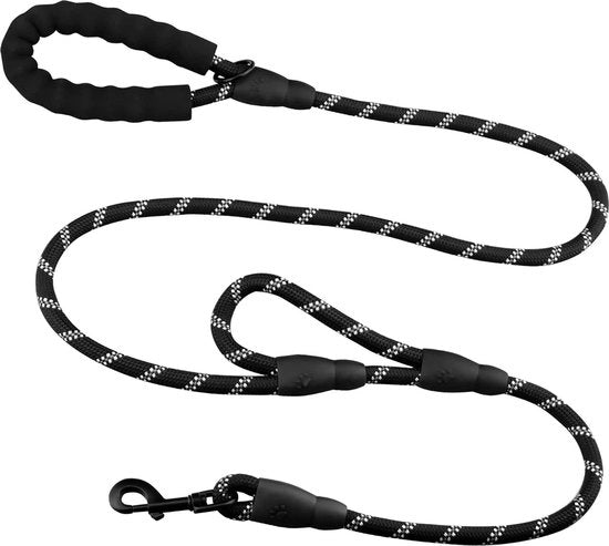 Cinturone per Cani Duraturo 180 cm con Maniglia Doppia e Filamenti Riflettenti - Adatto per Cani Piccoli, Medi e Grandi - Escursioni e Corsa - Cinturone per Cani Nero