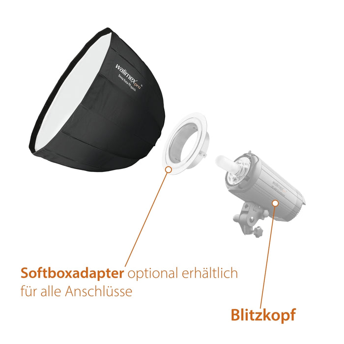 Studio Line Deep Rota Softbox QA90 - Octabox per luce, 90 cm di Ø, 71 cm di profondità, pieghevole, con griglia, diffusore interno ed esterno, speedring, per sistema flash da studio flash