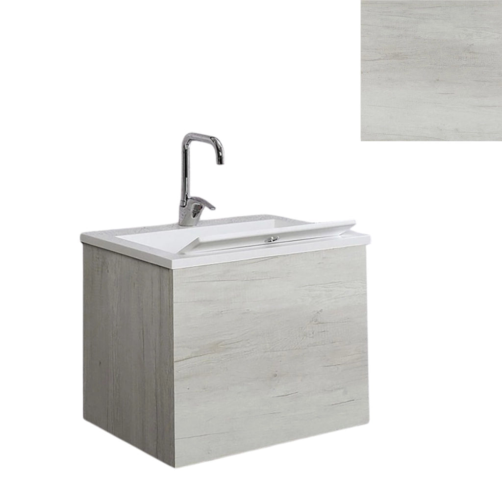 Mobile Lavatoio Sospeso Vasca Zeus in MineralMarmo Apertura a Cassettone 60x48x50 cm Olmo Bianco