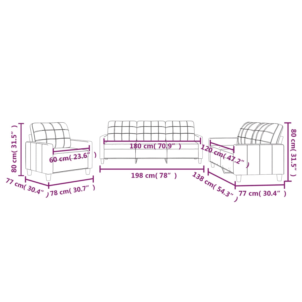 Set di Divani 3 pz con Cuscini cappuccino in Similpelle